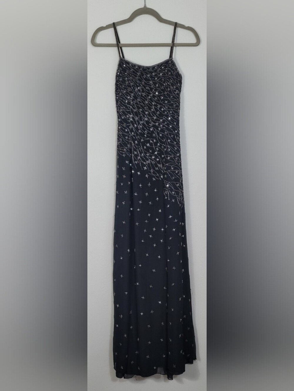 Vintage Cache Sequin Maxi Gown Size XS Black Silver Silk Formal Evening Special